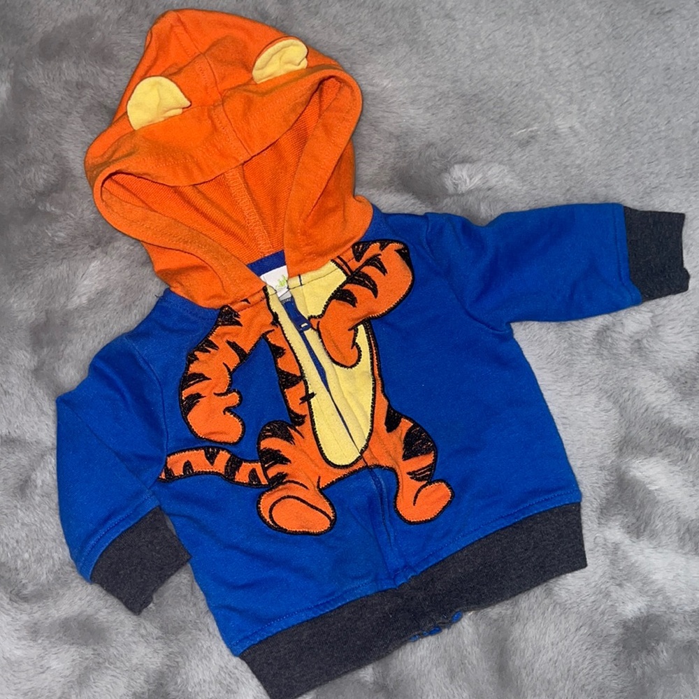 🌈 Disney Baby Tigger Sweater Jacket Sz 0/3M Hoodie Ears Winnie The Pooh